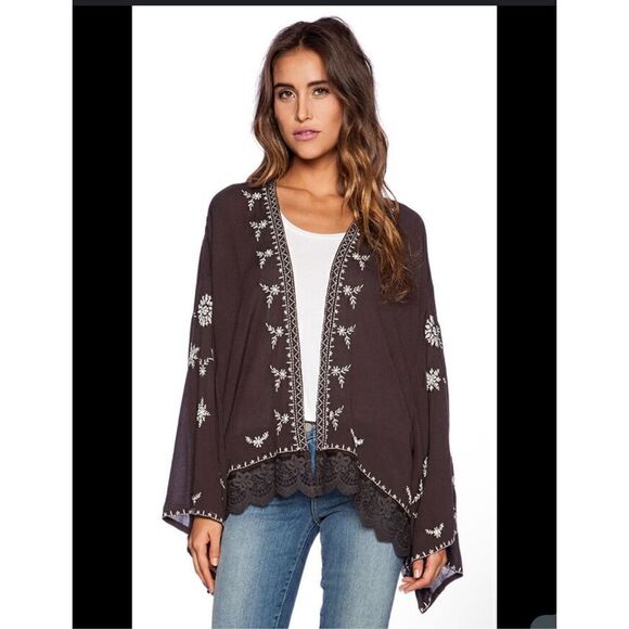 Free People Embroidered kimono cardigan in washed black gray xs - Picture 9 of 9
